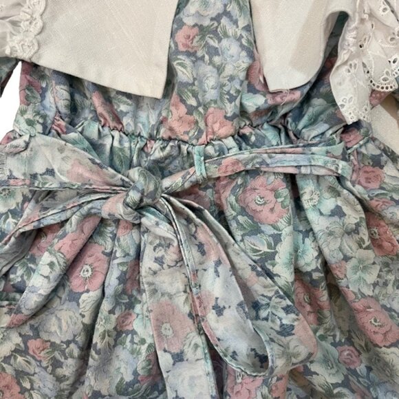 Vtg girls dress 4T Peaches N Cream green floral prairie long sleeve - Picture 4 of 6